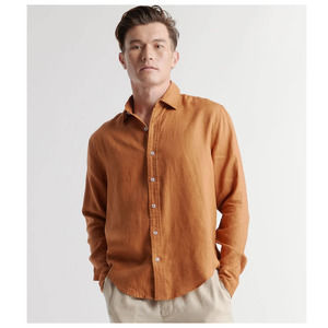 Quince 100% European Linen Long Sleeve Shirt Terracotta Size Medium NEW